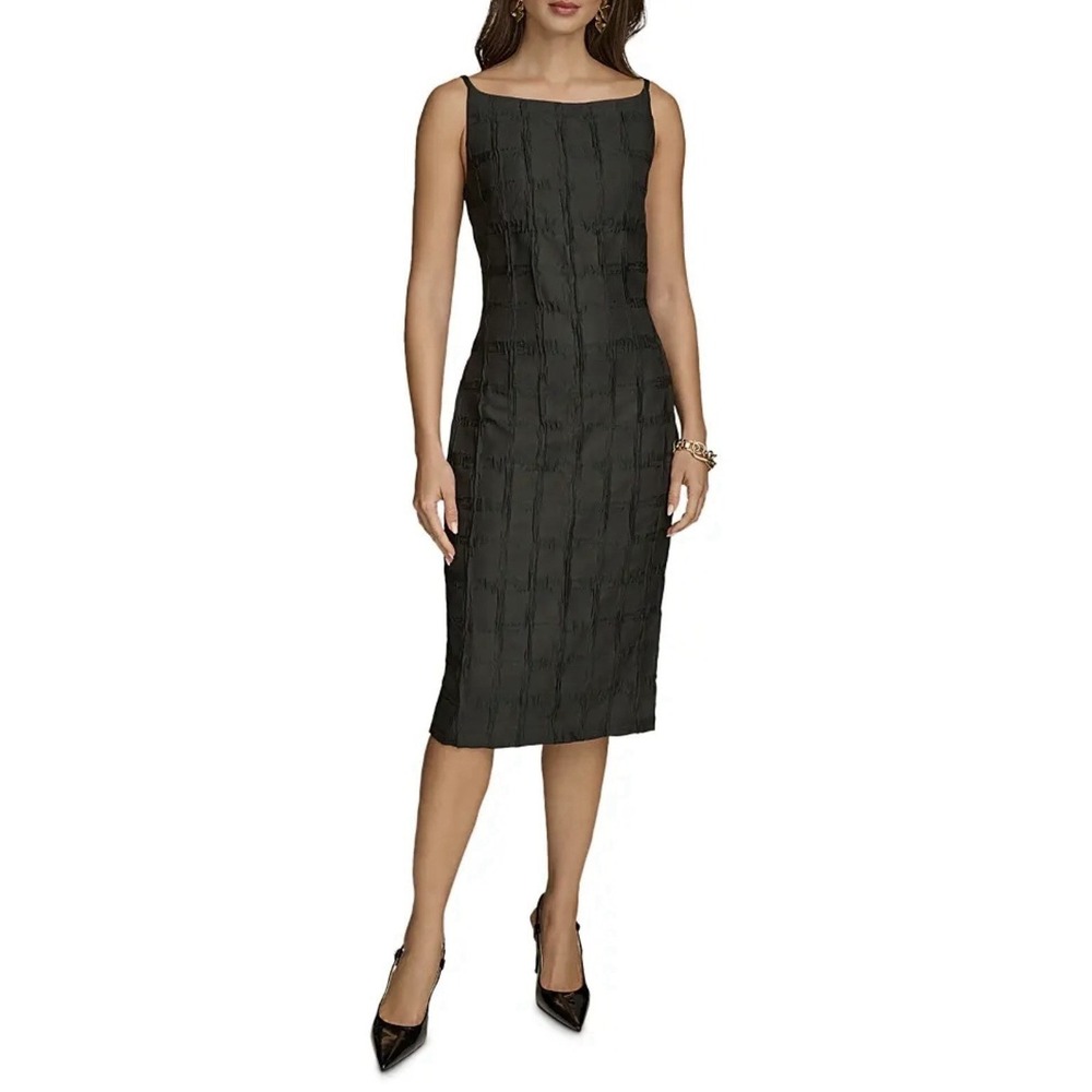 Donna Karen NY  Petite 4P Black Textured Sleeveless Sheath Dress